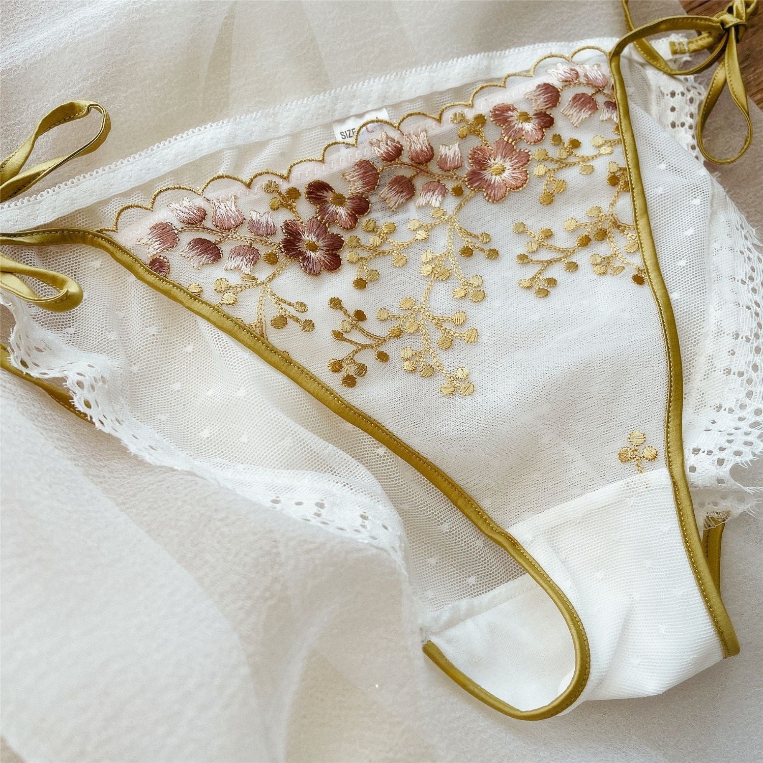 French Embroidered Mesh Thong Low-Waist Panties (2-Pack)