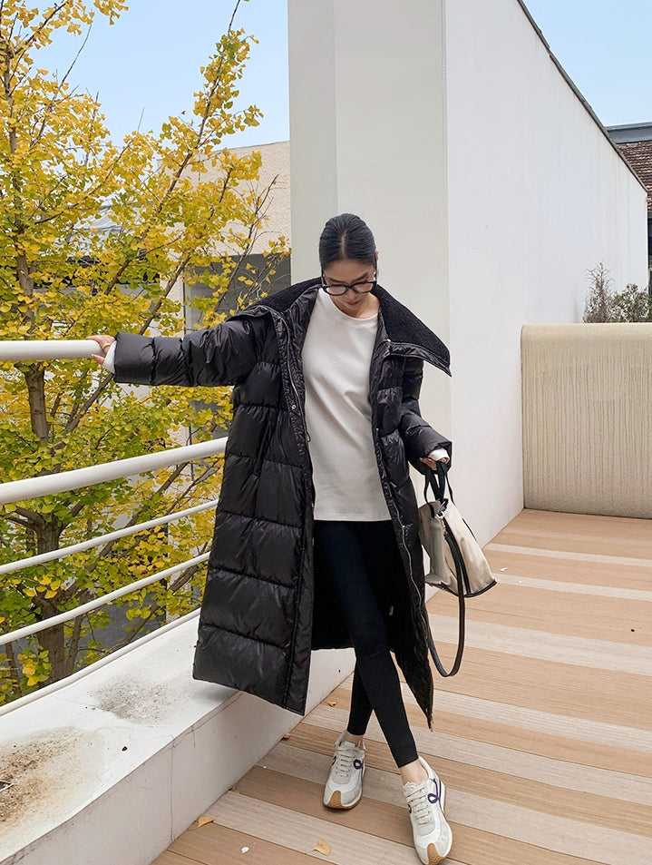 Glossy Oversized Collar Down Coat – Wash-Free Finish