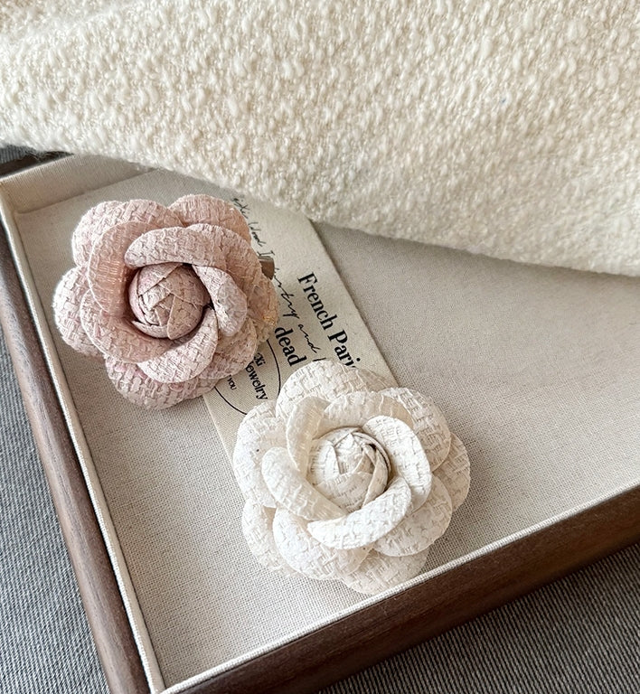 Chanel-Inspired Camellia Brooch & Hair Clip Set (Pink + White)