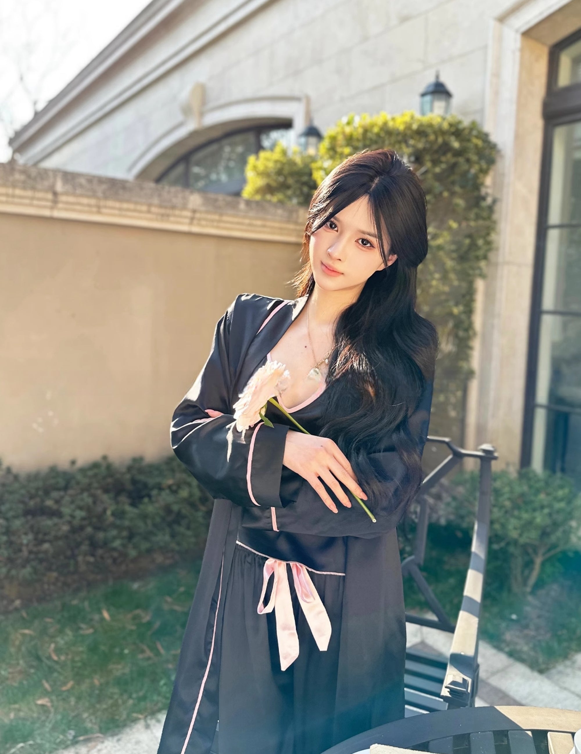 Korean Style Loose-Fit Strappy Jumpsuit with Outer Shawl Three-Piece Set