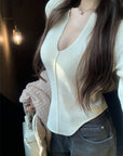 Solid Color Slim Fit V-Neck Knit Top