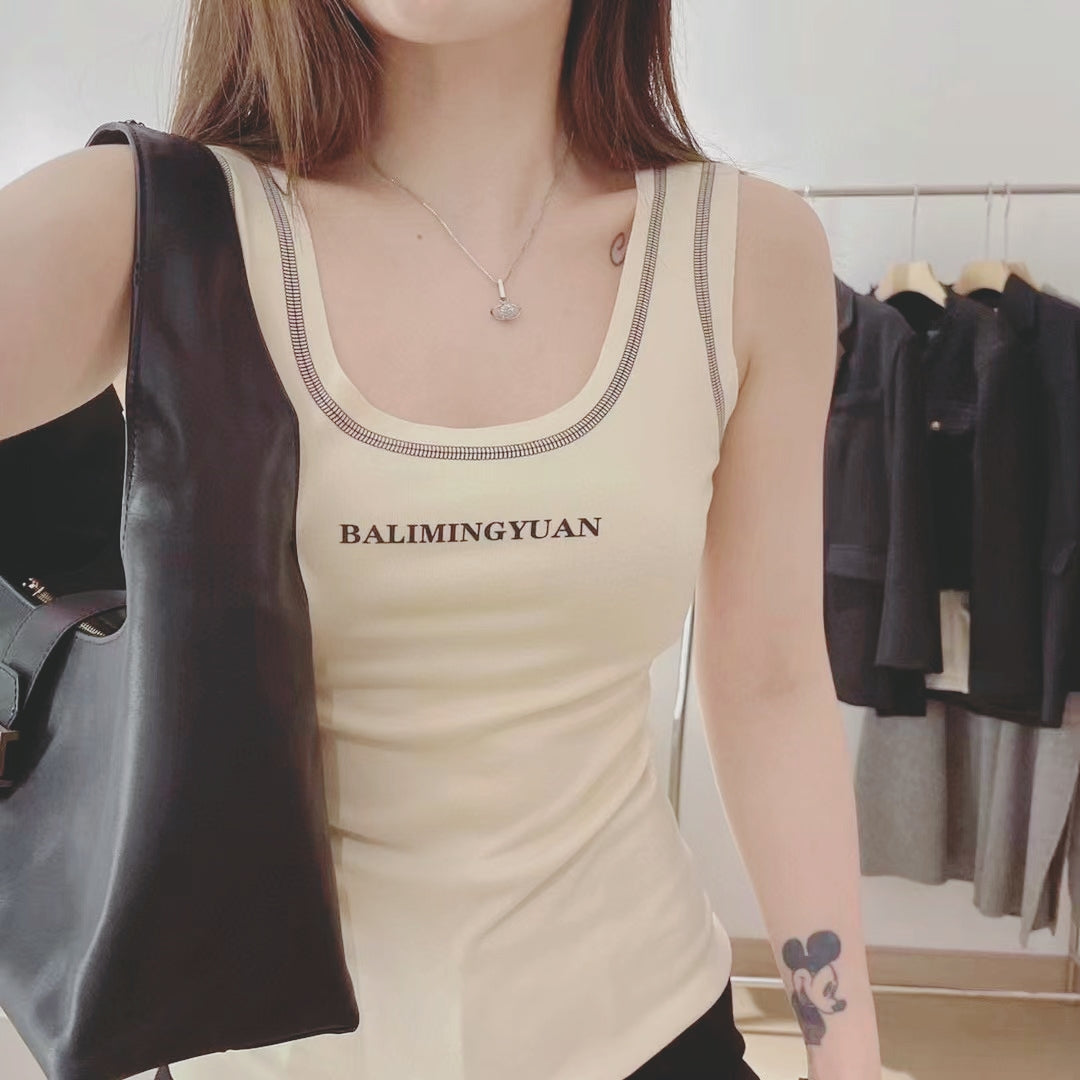 German Velvet Brushed Letter Tank Top