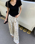 Summer Ink Print Wide-Leg Pants