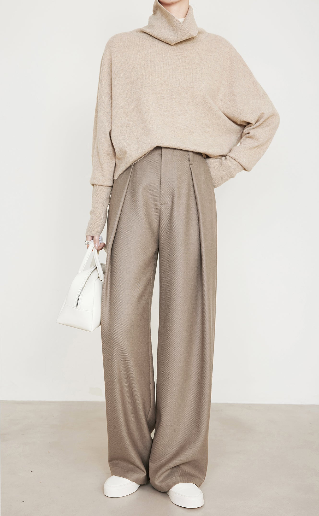 Shamoka Wool Camel Wide-Leg Curved Pants