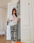 Leopard-Print Pajama Set With Sweet Bow
