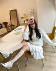Korean-Style Relaxed Sweatshirt with Lace Bow Detail