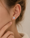 925 Silver Four-Leaf Clover Rhinestone Stud Earrings