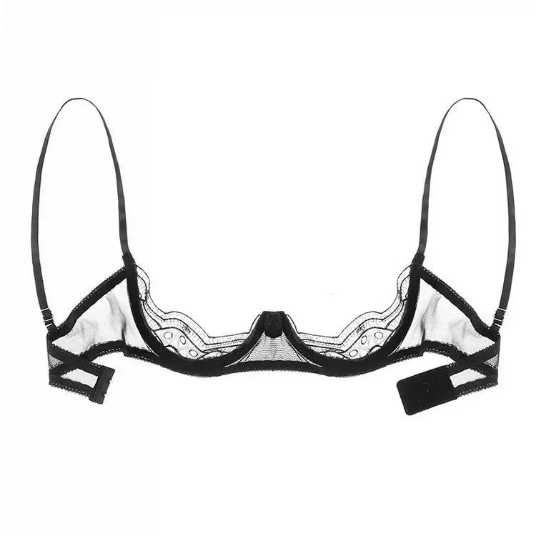 Three-Point Open-Cup Underwire Semi-Lace Bra