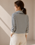 Cotton Korean-Style Striped Polo Top