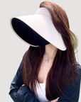 Foldable wide-brim open-top sun hat with black coating