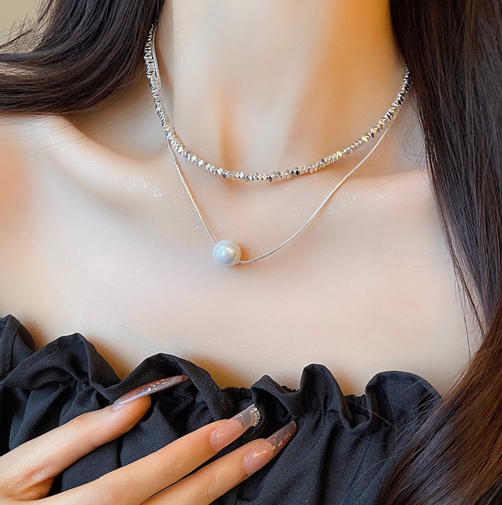 Silver Shimmer Layered Double Necklace