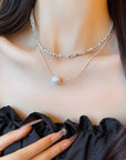 Silver Shimmer Layered Double Necklace