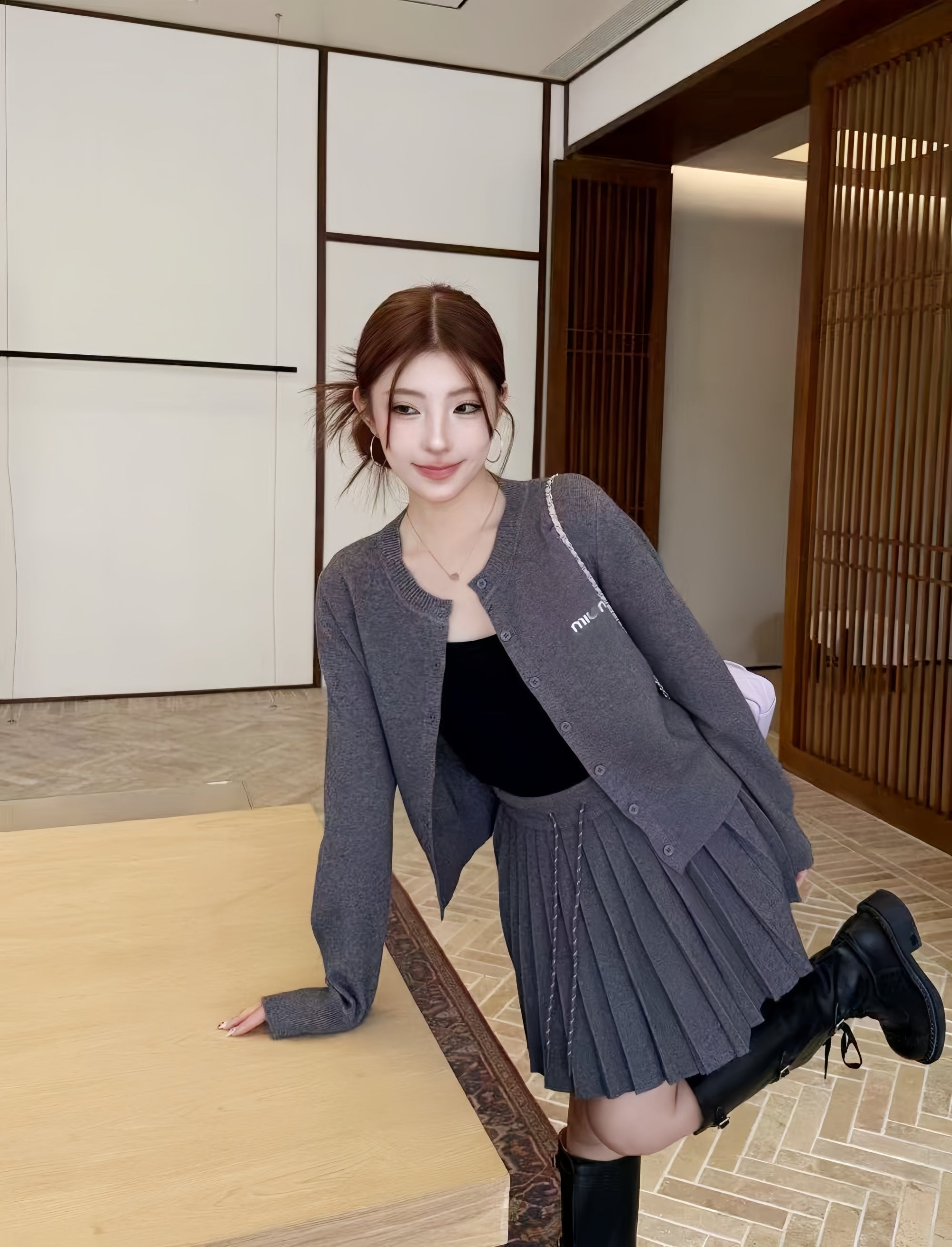 Wool-Silk Knitted Pleated Skirt Set