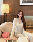 V-Neck Lace Spliced Pure Desire Knit Top