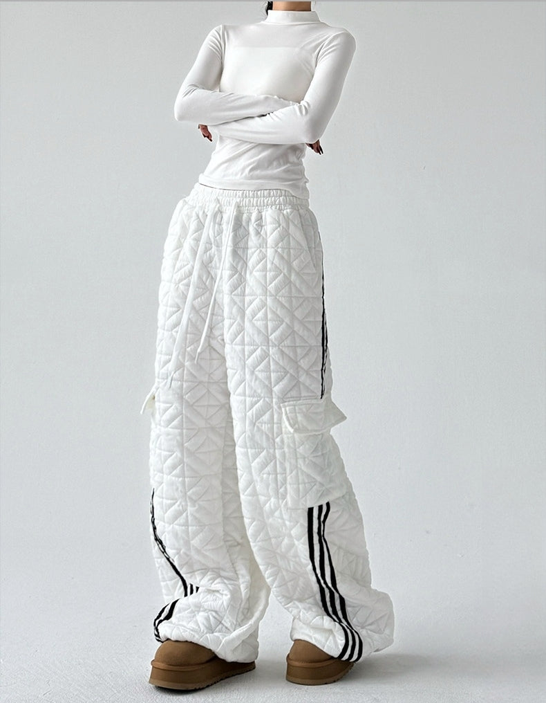 American-Style Quilted Diamond Pattern Blade-Cut Pants