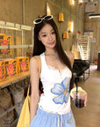 Summer Floral Lace Trim Tank Top