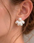 Brushed Petal Pearl Stud Earrings