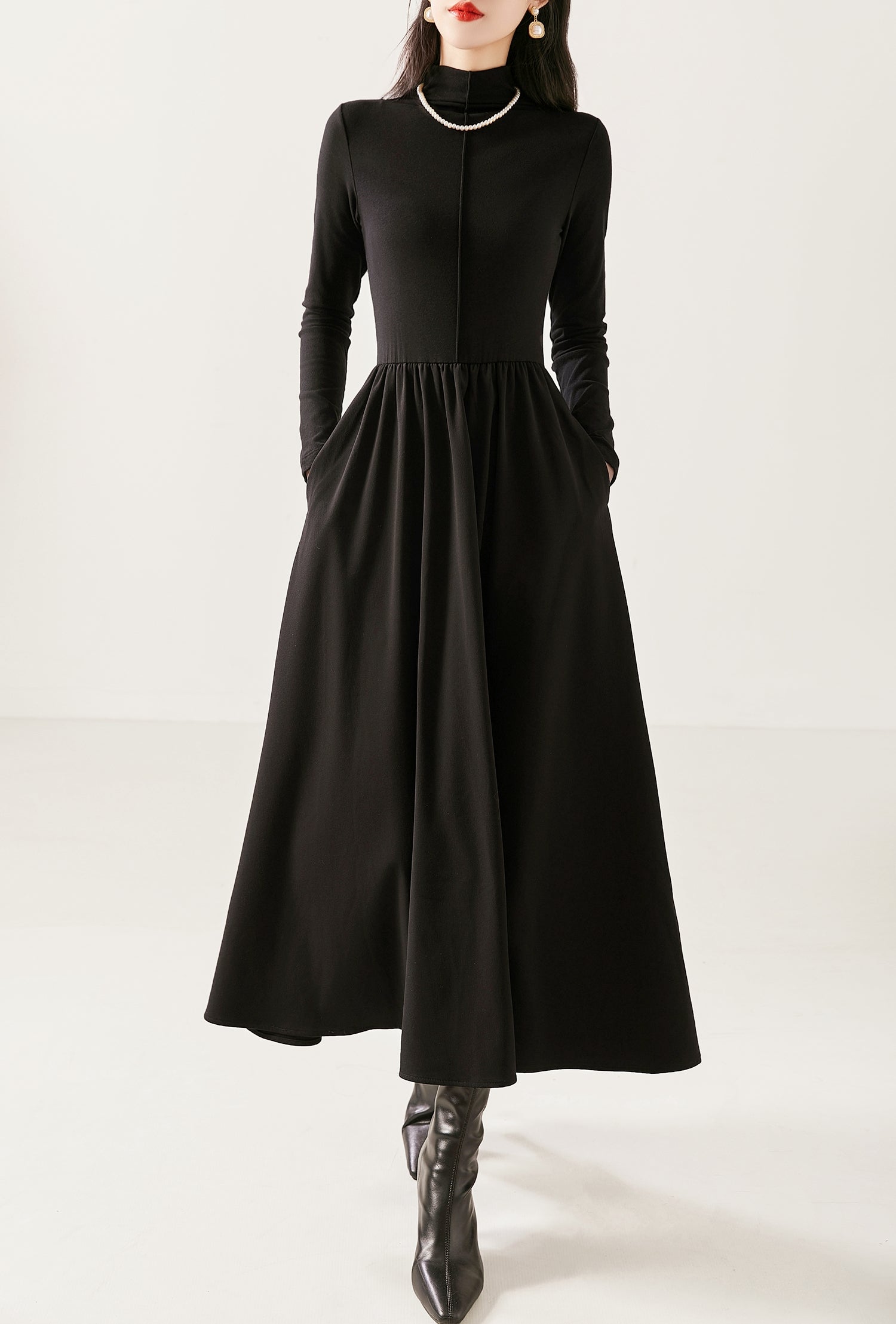 Mock Neck A-Line Dress