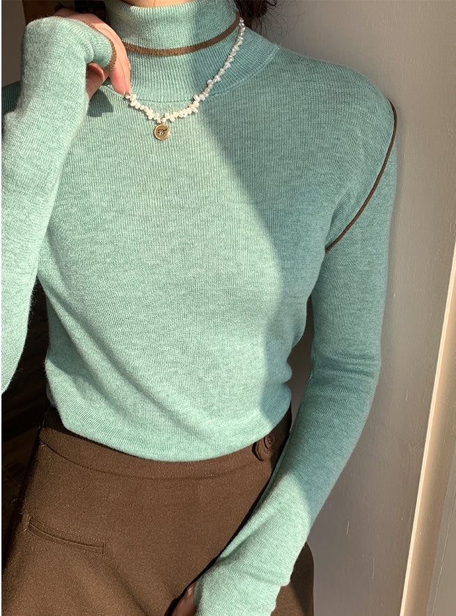 Merino Wool High-Neck Slim Fit Knit Top