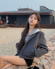 Grey Baseball Jacket + Hooded Sweatshirt 2-Piece Set