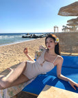 One-Shoulder Ruffled Swimsuit with Sheer Cover-Up