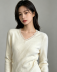 Korean-Style Lace V-Neck Knit Top (Copy)