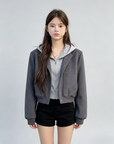 Grey Baseball Jacket + Hooded Sweatshirt 2-Piece Set