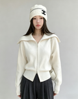 Double-Zip High Neck Thick Knit Cardigan