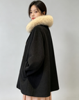 Mocha Fur-Collar Cape Coat