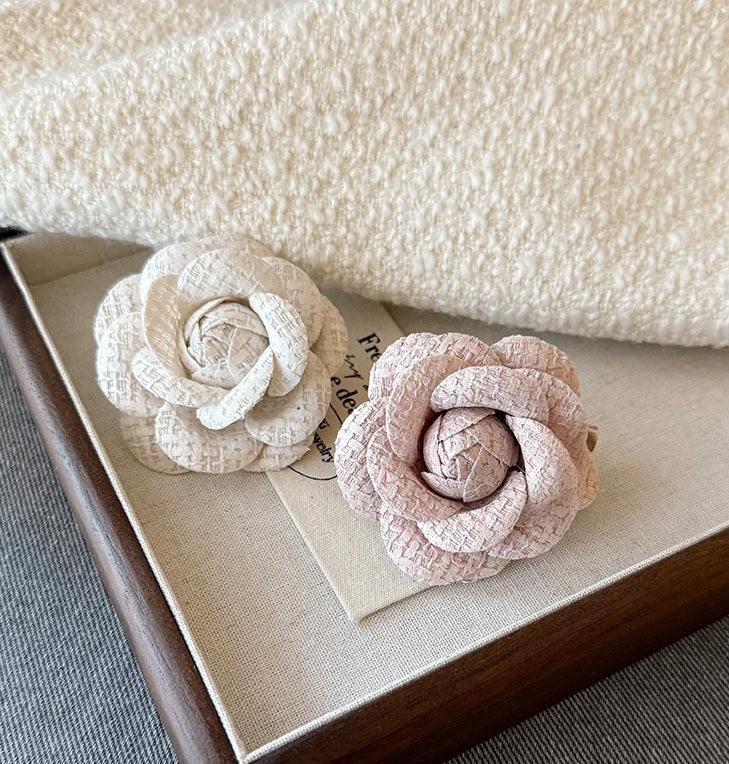 Chanel-Inspired Camellia Brooch & Hair Clip Set (Pink + White)
