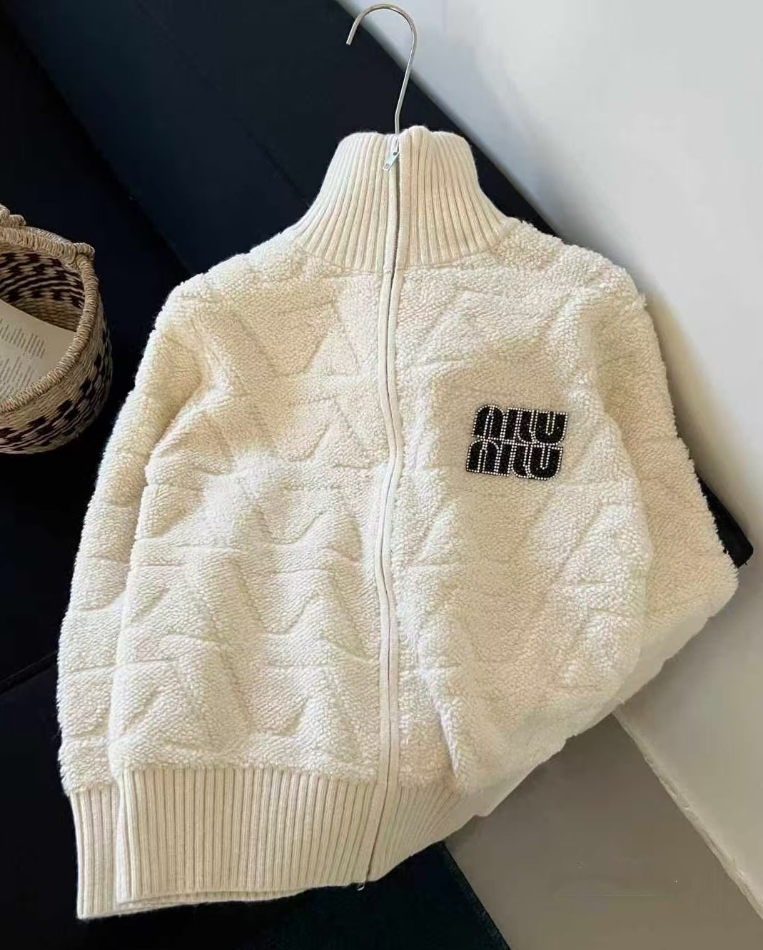 Extra-Thick Mu Style Stand Collar Zip Cardigan