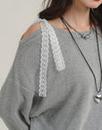 Off-Shoulder Lace Patchwork Knit Dress