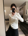 Korean-Style Lace V-Neck Knit Top