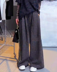 Starry Rhinestone Velvet Lined Wide-Leg Pants(Dark brown)