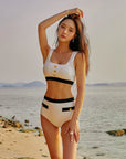 Chanel-Style Bikini Separated Long Sleeve Three-Piece Set