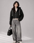 Short Plush Mink-Lined Cropped Hoodie Jacket