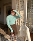 Merino Wool High-Neck Slim Fit Knit Top