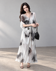 Ink Wash Print Maxi Skirt