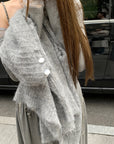 Relaxed Sequin Knit Cardigan with Sheer Details