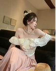 Satin Long Skirt + Line Neck Top