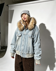 Washed Blue Baby Fleece Parka Jacket