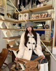Wool-Blend Eco Faux Fur Mid-Length Coat