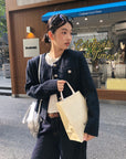 Korean-style short blue tweed jacket – youthful look