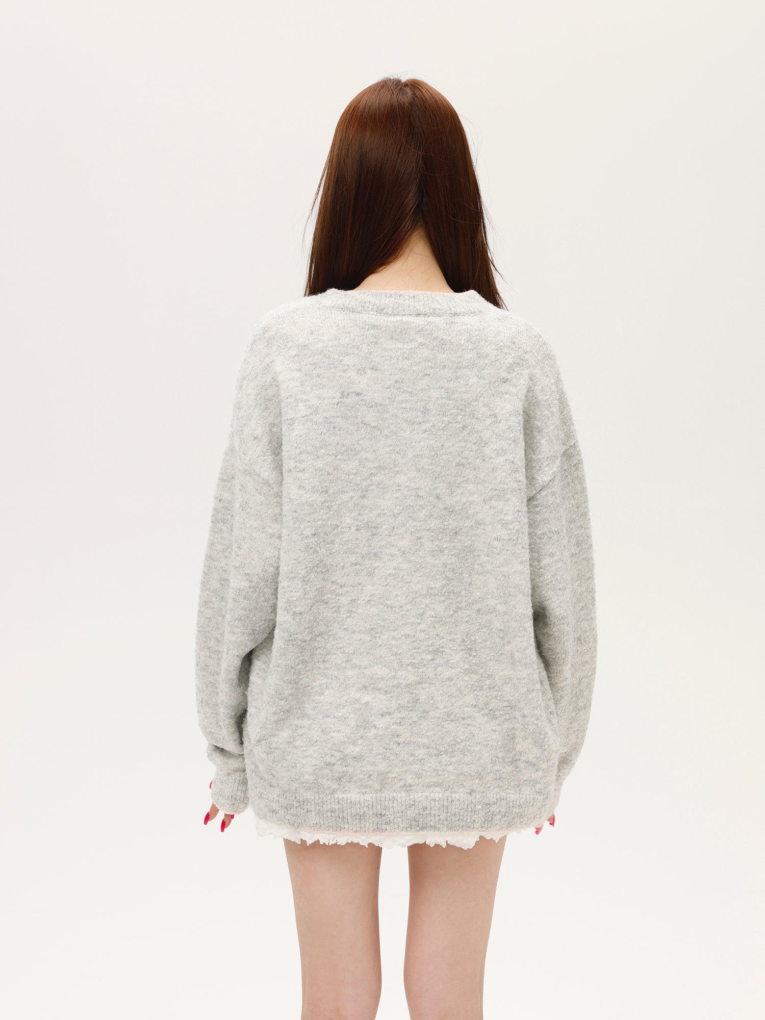 Light Grey Korean-Style Relaxed Knit Cardigan