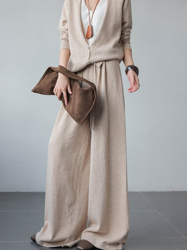 Rabbit Hair Blend Knit Set with Layered V-Neck Cardigan