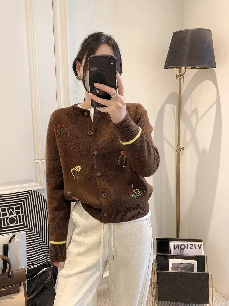 Rouje Kelly Embroidered Knit Cardigan in Maillard Tones