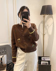 Rouje Kelly Embroidered Knit Cardigan in Maillard Tones