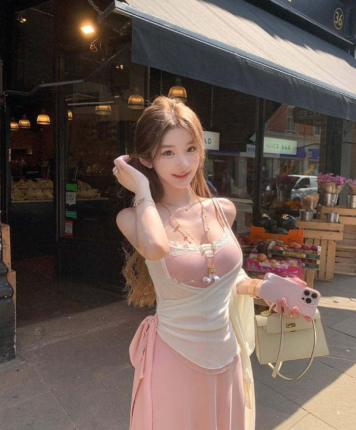 Soft Layered-Style Spliced Camisole Dress