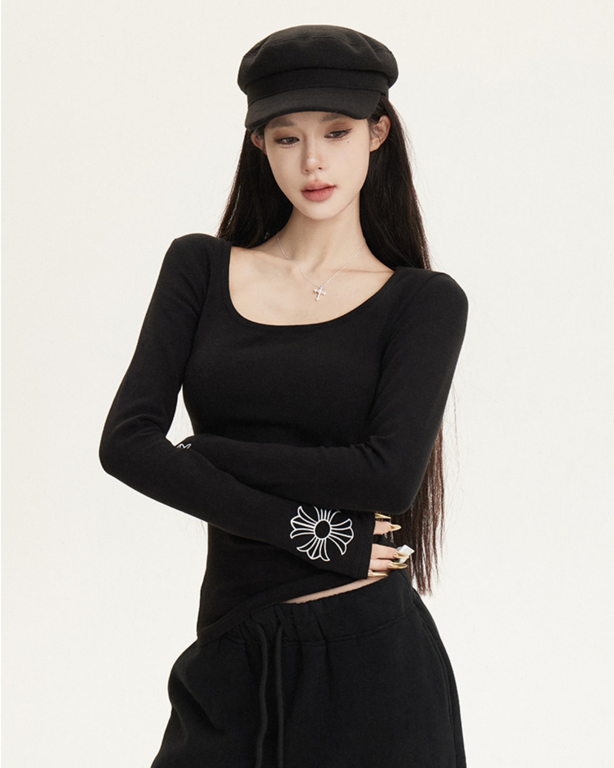 Dark Aesthetic Fleece-Lined Chrome Hearts-Inspired Set