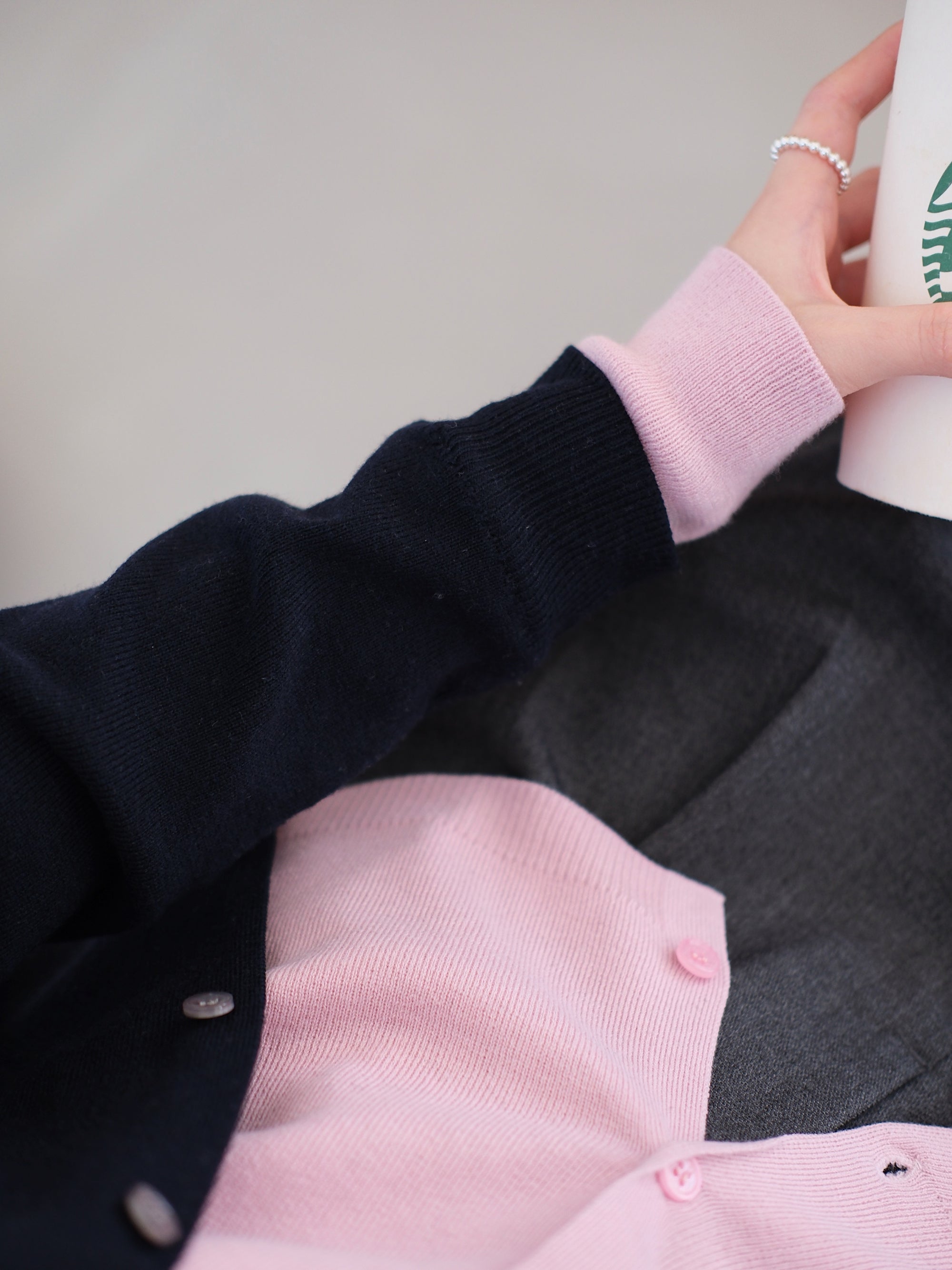 MIU-Style Wool-Blend Layered Knit Cardigan